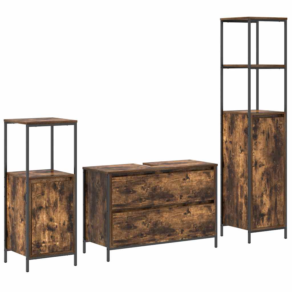 Juego de muebles de baño con cajón 3 pcs Roble ahumado