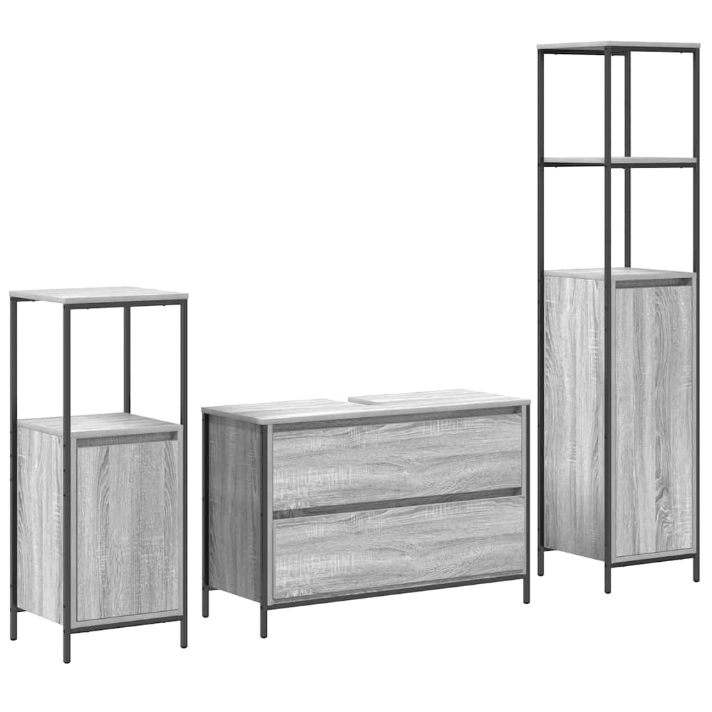 Juego de muebles de baño 3 pcs Gris Sonoma Madera de ingeniería