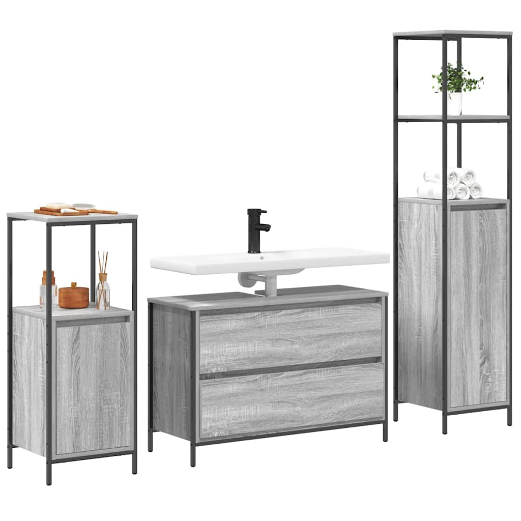 Juego de muebles de baño 3 pcs Gris Sonoma Madera de ingeniería