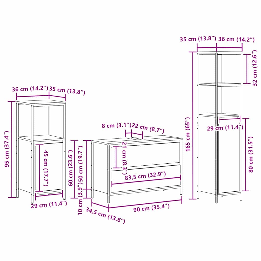 Juego de muebles de baño 3 pcs Gris Sonoma Madera de ingeniería