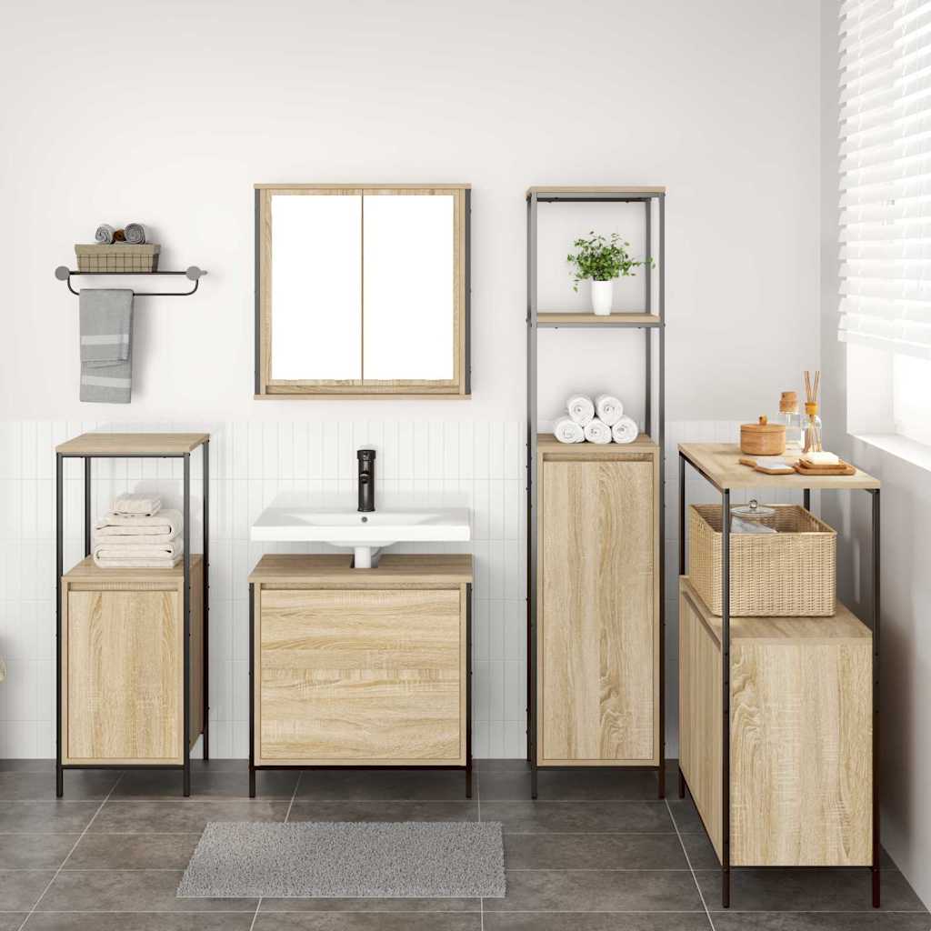 Juego de muebles de baño 5 pcs Beige Madera de ingeniería