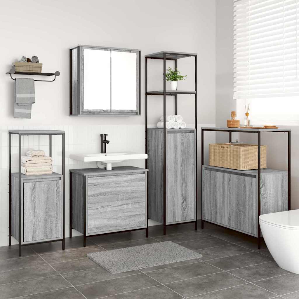 Juego de muebles de baño 5 pcs Beige Madera de ingeniería