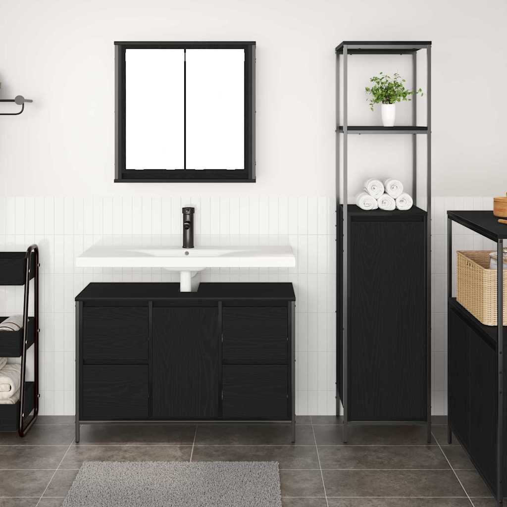 Juego de muebles de baño con cajón con puerta 2 pcs Roble negro
