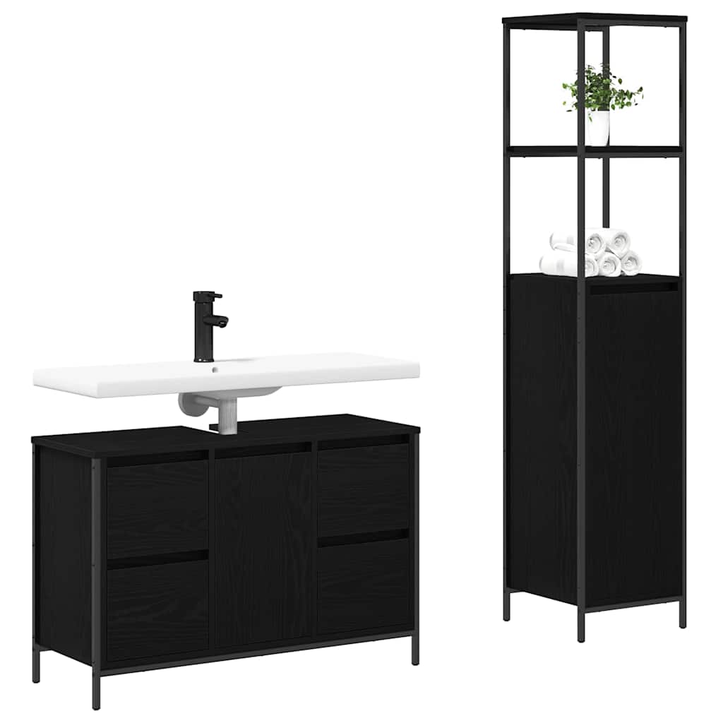 Juego de muebles de baño con cajón con puerta 2 pcs Roble negro