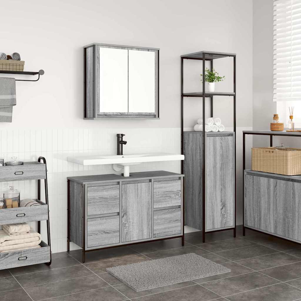 Juego de muebles de baño con cajón 2 pcs Gris sonoma y Negro