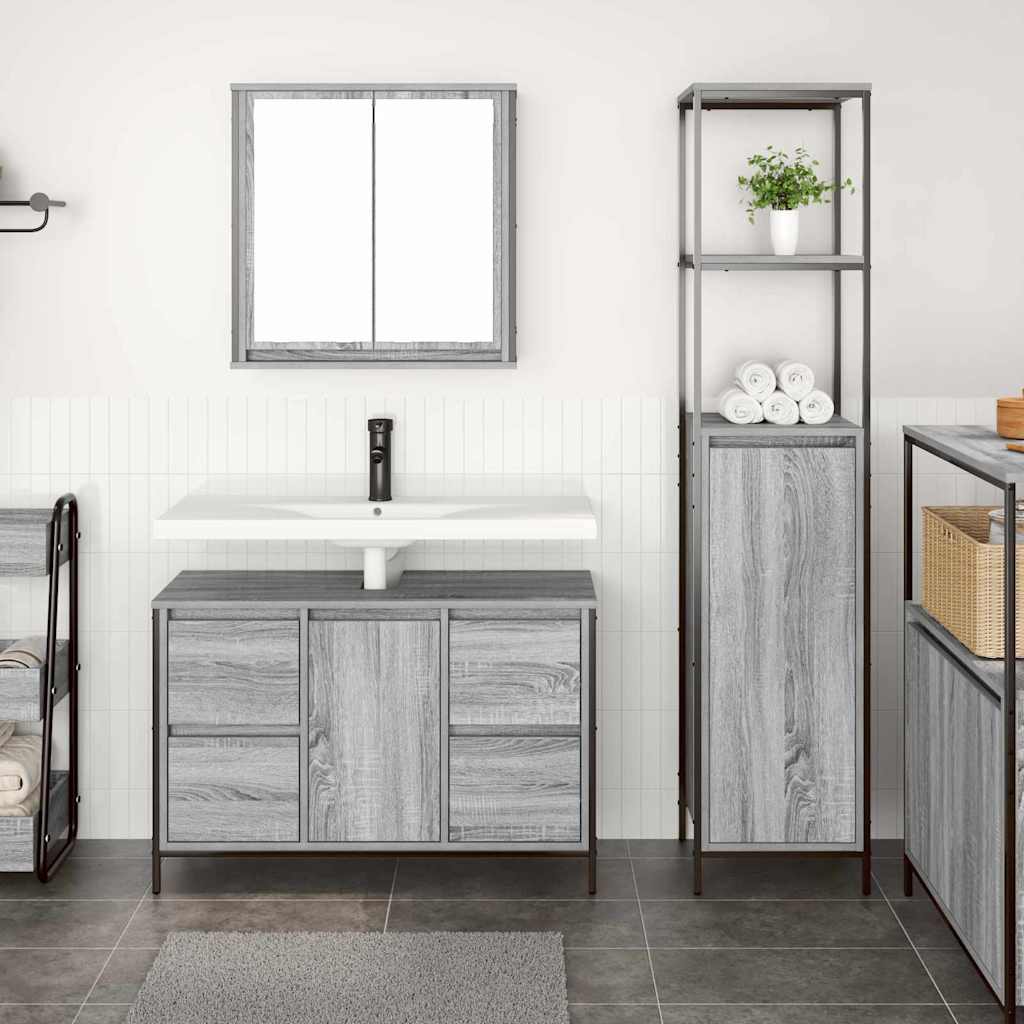 Juego de muebles de baño con cajón 2 pcs Gris sonoma y Negro
