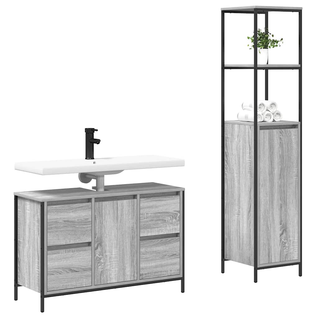Juego de muebles de baño con cajón 2 pcs Gris sonoma y Negro