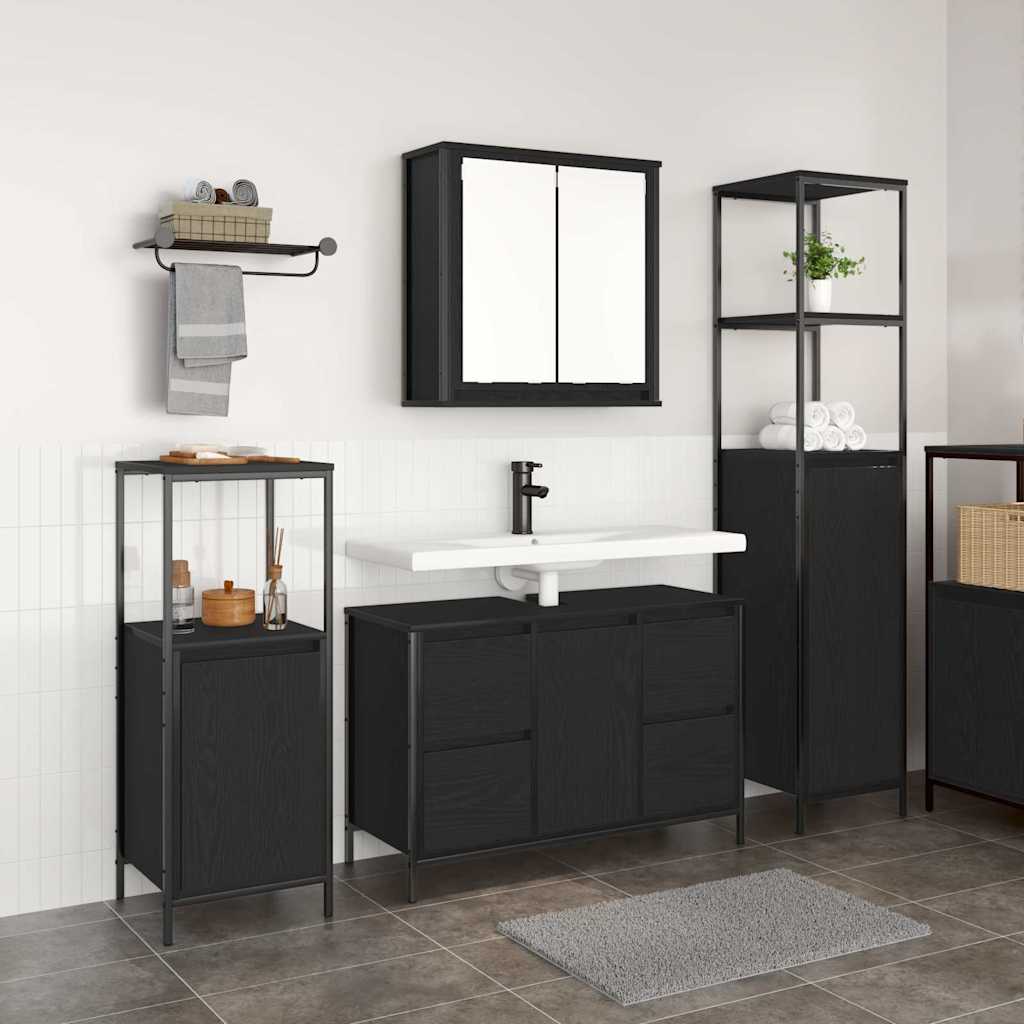Juego de muebles de baño 3 pcs Roble Negro Madera contrachapada