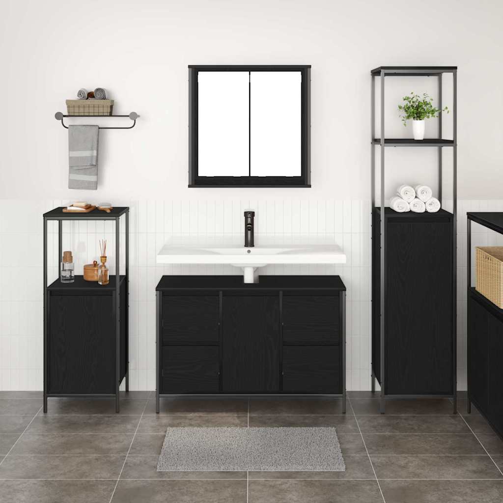 Juego de muebles de baño 3 pcs Roble Negro Madera contrachapada