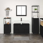 Juego de muebles de baño 3 pcs Roble Negro Madera contrachapada