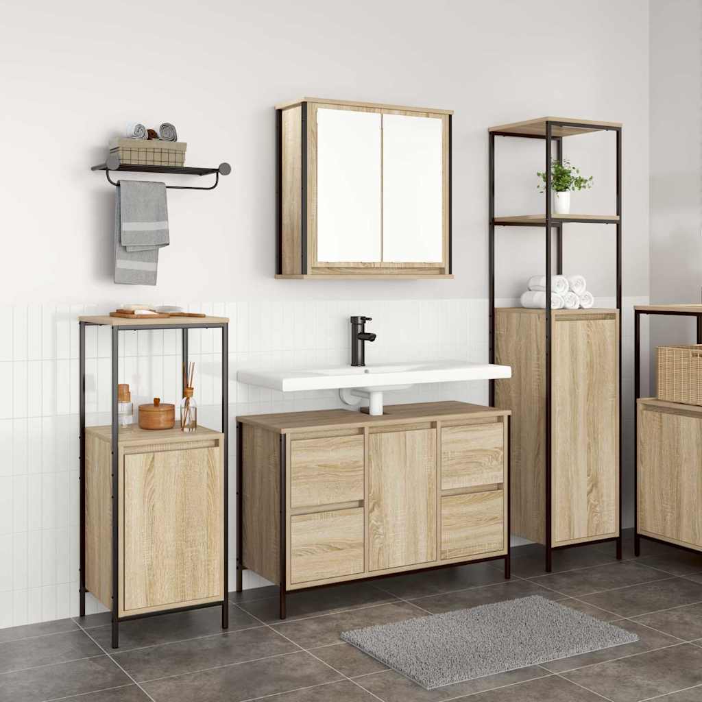 Juego de muebles de baño con cajón 3 pcs Roble Sonoma y Negro