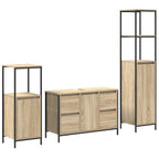 Juego de muebles de baño con cajón 3 pcs Roble Sonoma y Negro