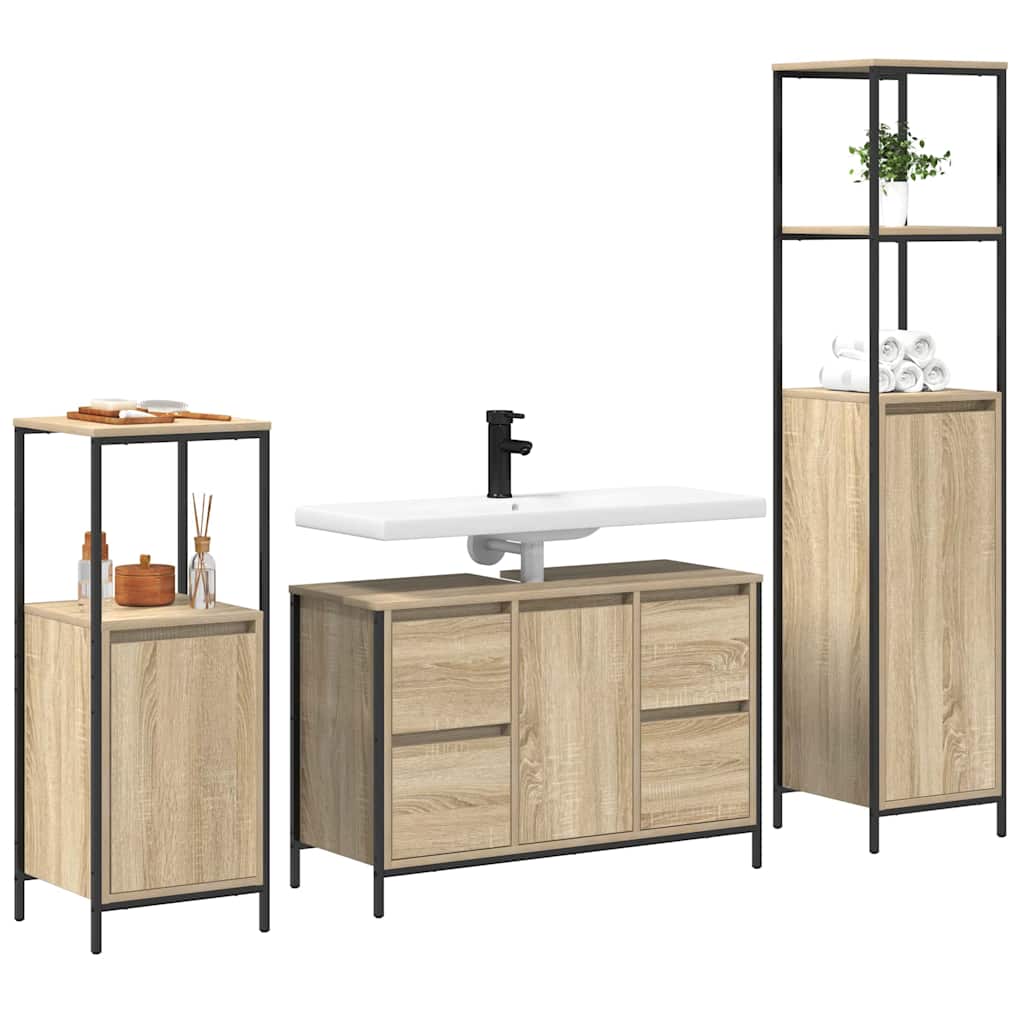 Juego de muebles de baño con cajón 3 pcs Roble Sonoma y Negro