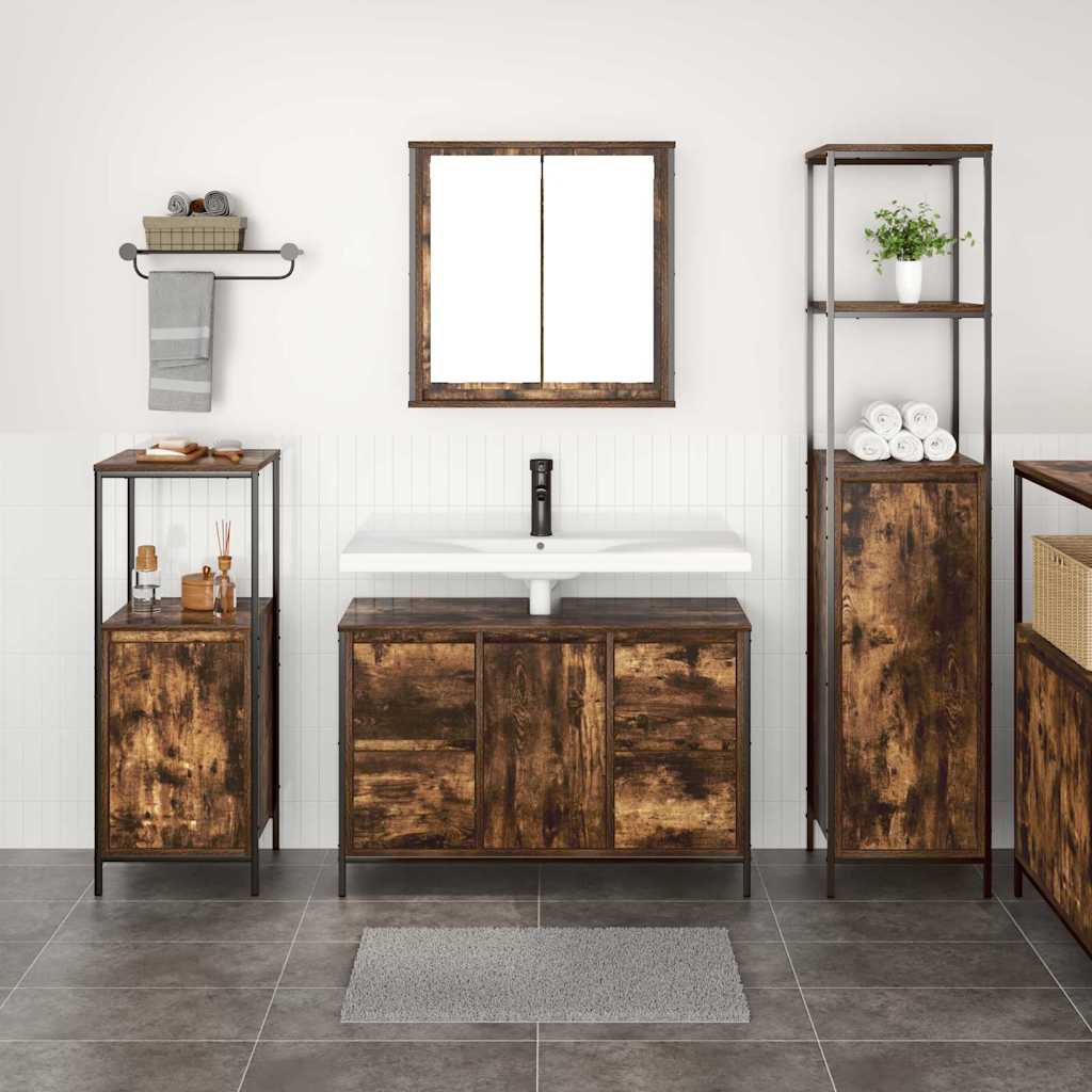 Juego de muebles de baño con cajón 3 pcs Roble Ahumado y Negro