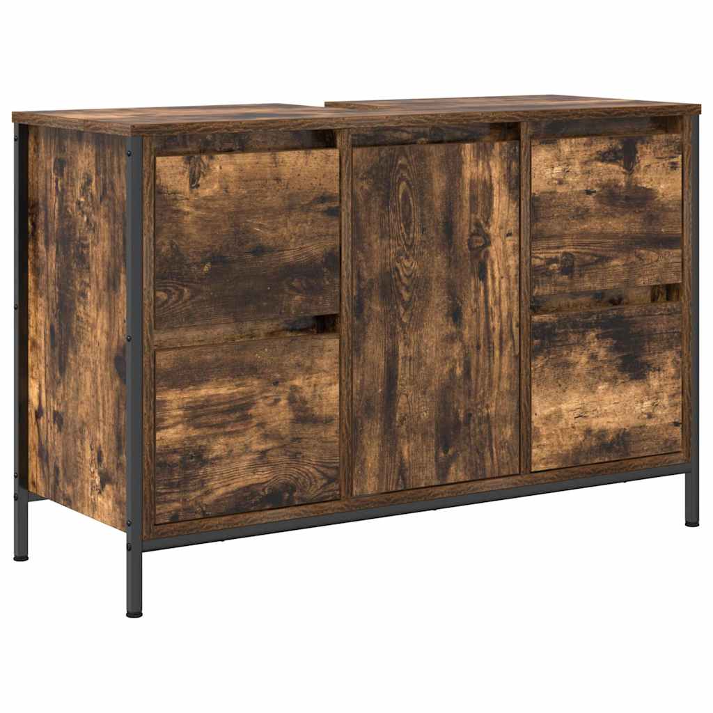 Juego de muebles de baño con cajón 3 pcs Roble Ahumado y Negro