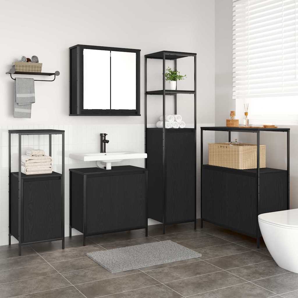 Juego de muebles de baño 5 pcs Roble Negro Madera de ingeniería