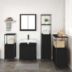 Juego de muebles de baño 5 pcs Roble Negro Madera de ingeniería