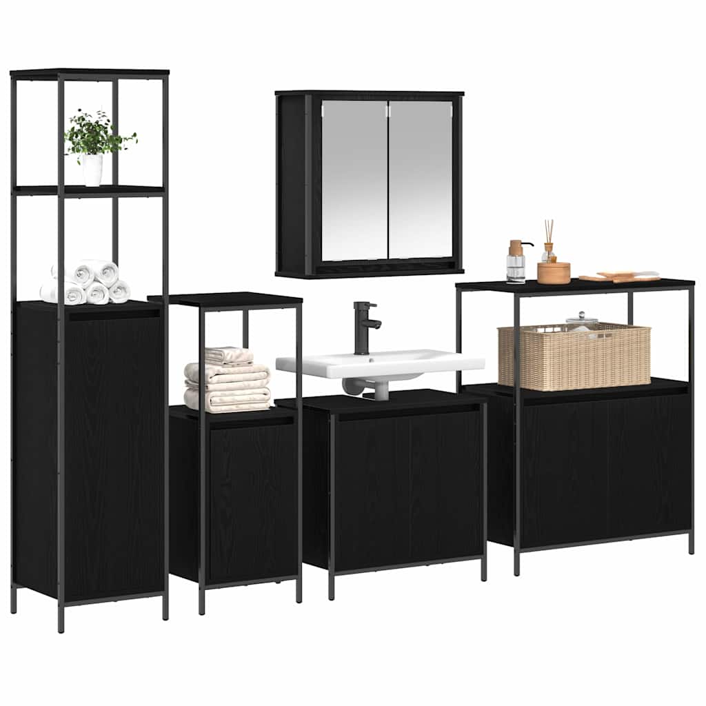 Juego de muebles de baño 5 pcs Roble Negro Madera de ingeniería