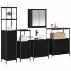 Juego de muebles de baño 5 pcs Roble Negro Madera de ingeniería