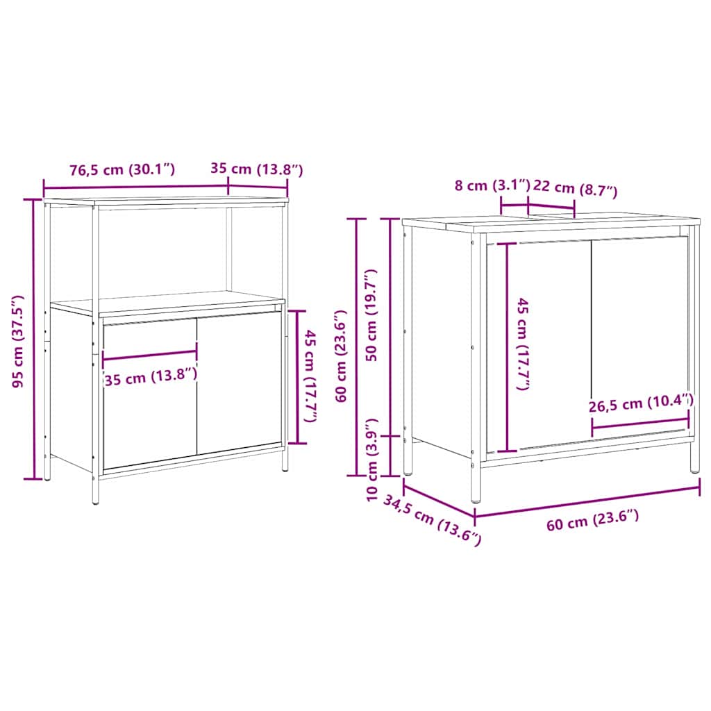 Juego de muebles de baño con estante 5 pcs Roble Sonoma y Negro