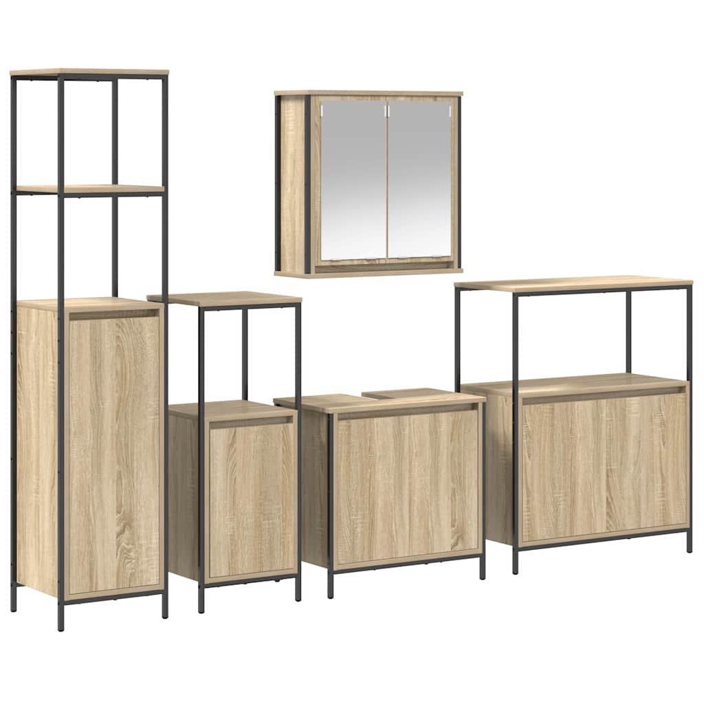 Juego de muebles de baño con estante 5 pcs Roble Sonoma y Negro