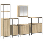 Juego de muebles de baño con estante 5 pcs Roble Sonoma y Negro