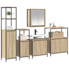 Juego de muebles de baño con estante 5 pcs Roble Sonoma y Negro