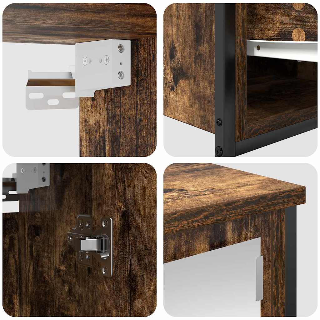 Juego de muebles de baño con puerta 5 pcs Roble Ahumado y Negro