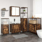 Juego de muebles de baño con puerta 5 pcs Roble Ahumado y Negro