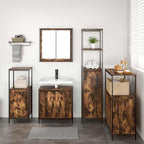 Juego de muebles de baño con puerta 5 pcs Roble Ahumado y Negro