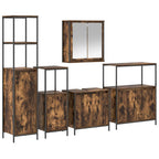 Juego de muebles de baño con puerta 5 pcs Roble Ahumado y Negro