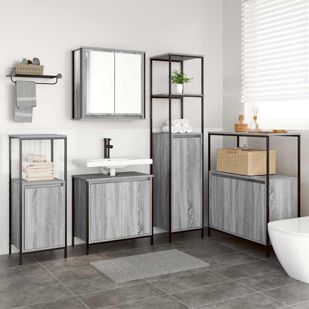 Juego de muebles de baño con estante 5 pcs Roble Sonoma y Negro