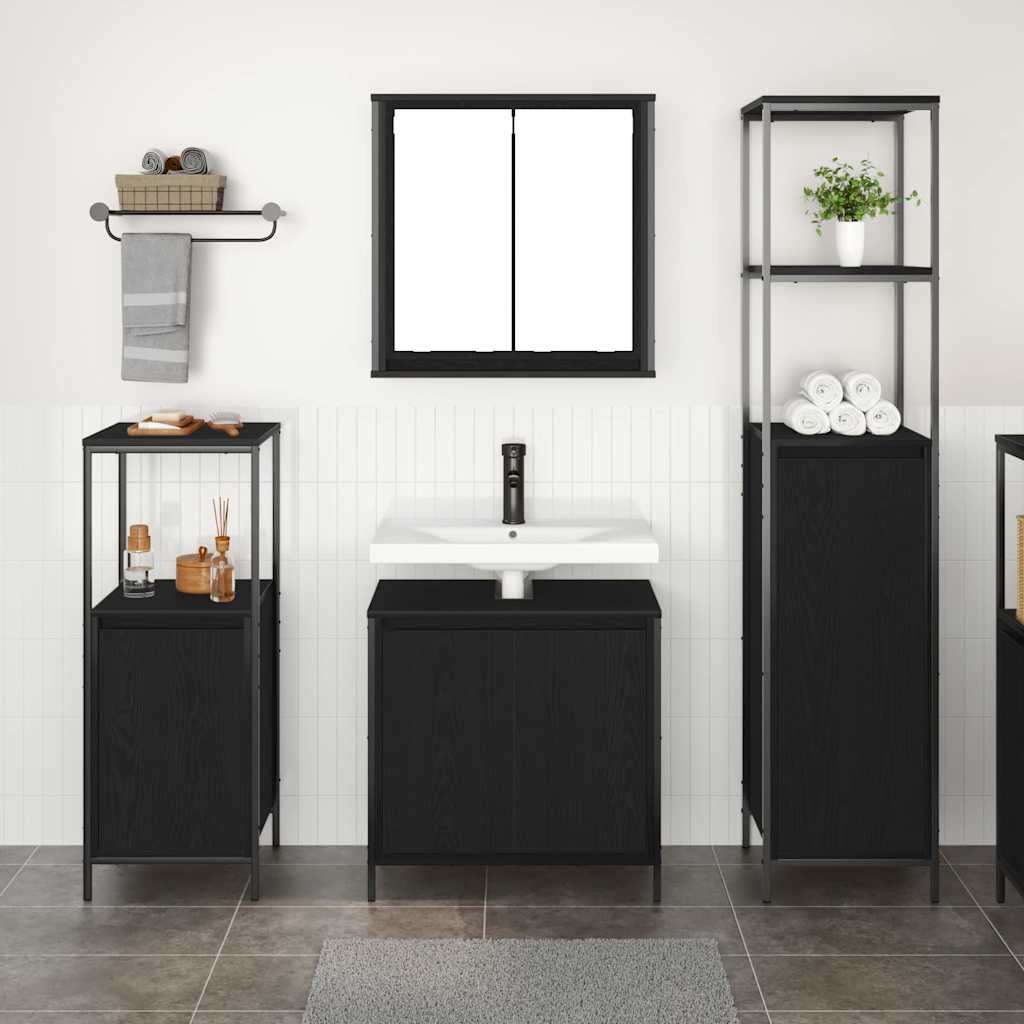 Juego de muebles de baño 3 pcs Roble Negro Madera de ingeniería