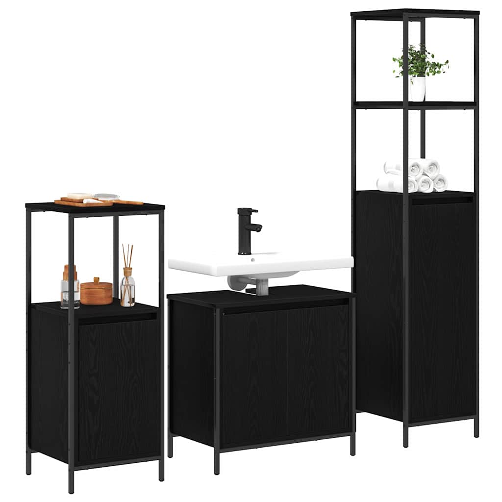 Juego de muebles de baño 3 pcs Roble Negro Madera de ingeniería
