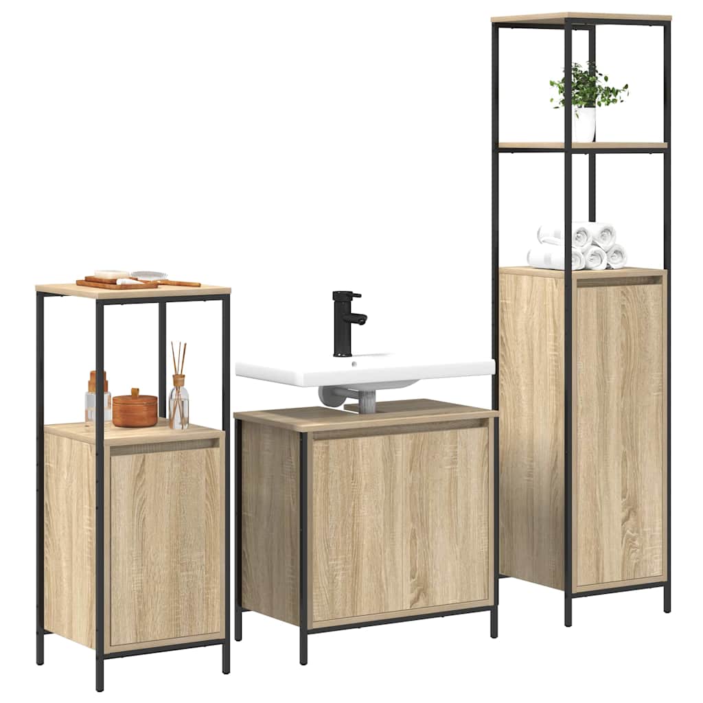 Juego de muebles de baño con estante 3 pcs Roble Sonoma y Negro