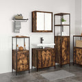 Juego de muebles de baño con puerta 3 pcs Roble Ahumado y Negro