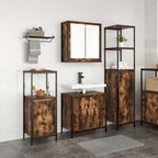 Juego de muebles de baño con puerta 3 pcs Roble Ahumado y Negro