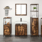 Juego de muebles de baño con puerta 3 pcs Roble Ahumado y Negro