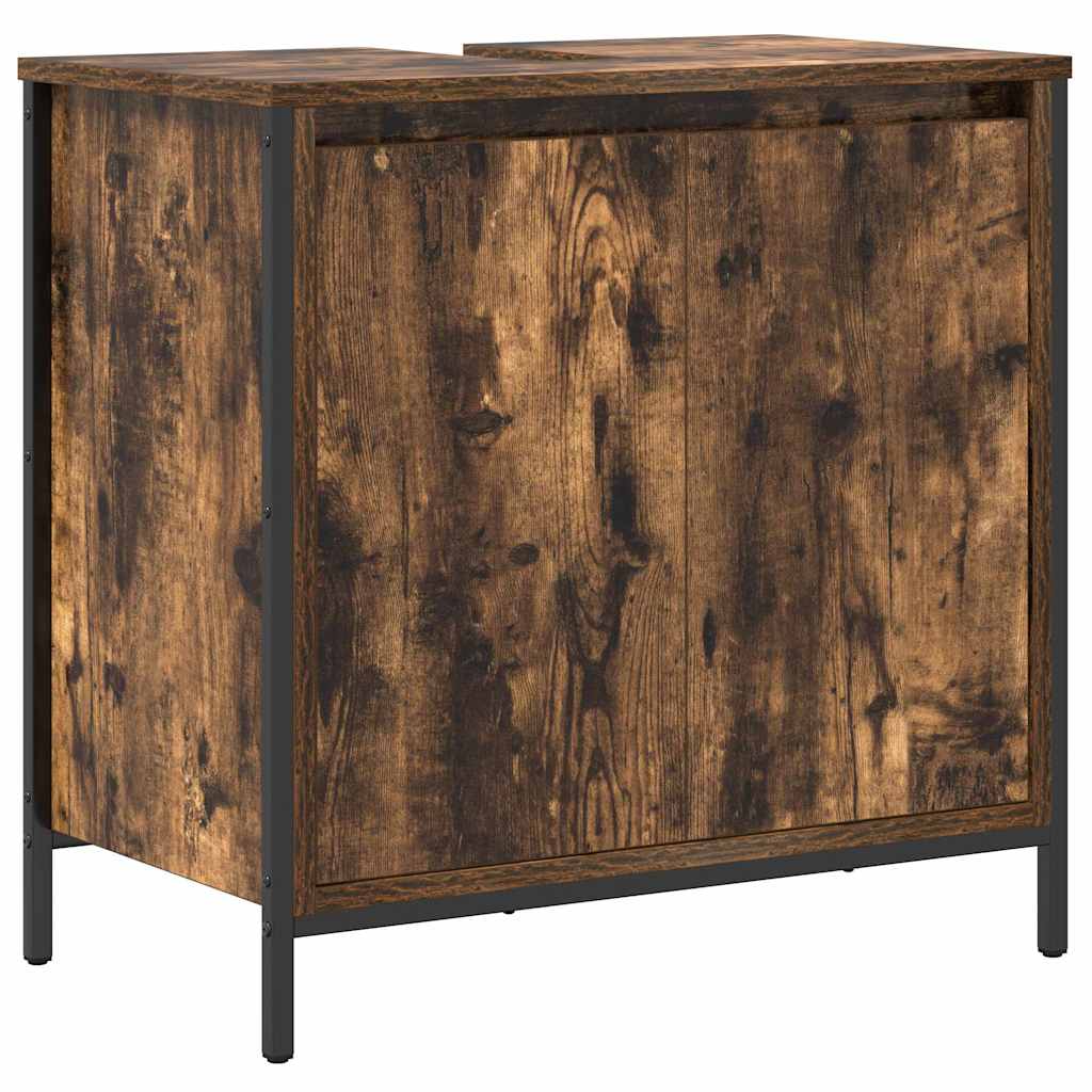 Juego de muebles de baño con puerta 3 pcs Roble Ahumado y Negro