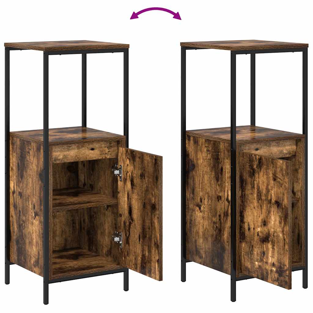 Juego de muebles de baño con puerta 3 pcs Roble Ahumado y Negro
