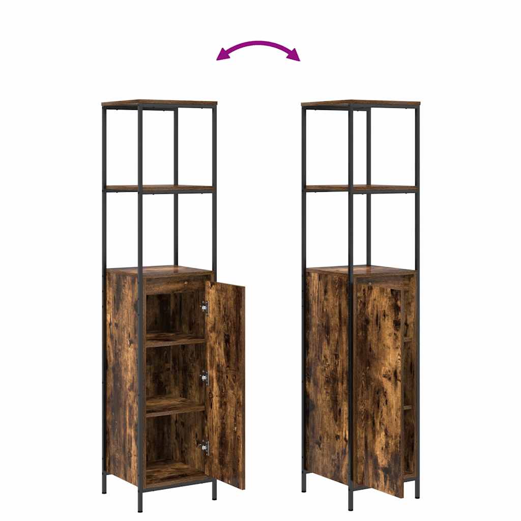 Juego de muebles de baño con puerta 3 pcs Roble Ahumado y Negro