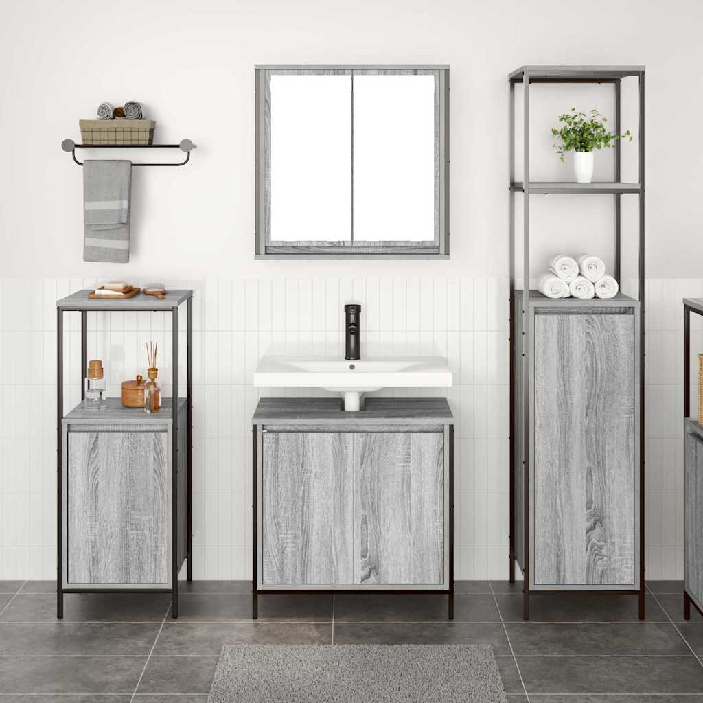 Juego de muebles de baño con estante 3 pcs Roble Sonoma y Negro