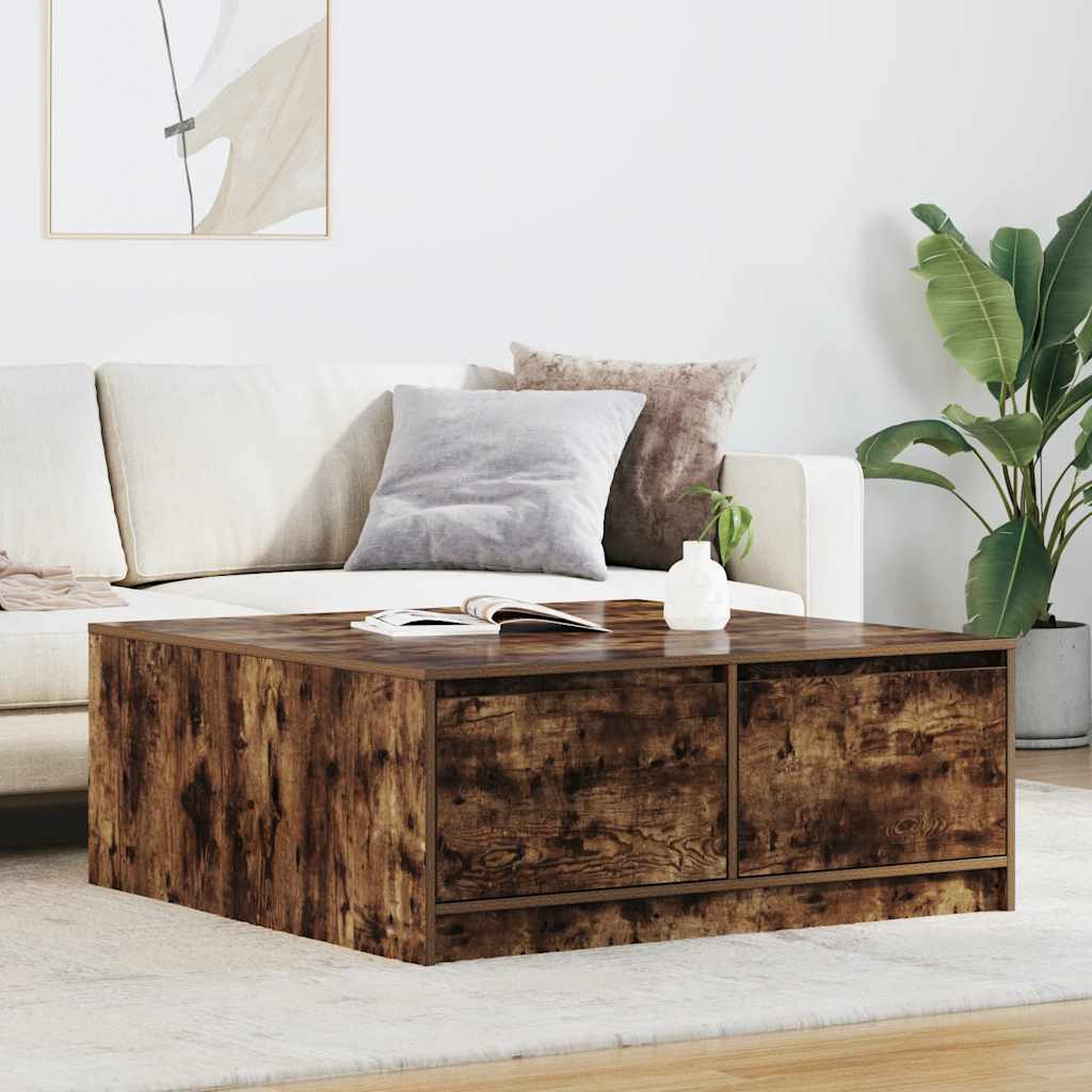 White coffee table with drawers 100x100x40 cm