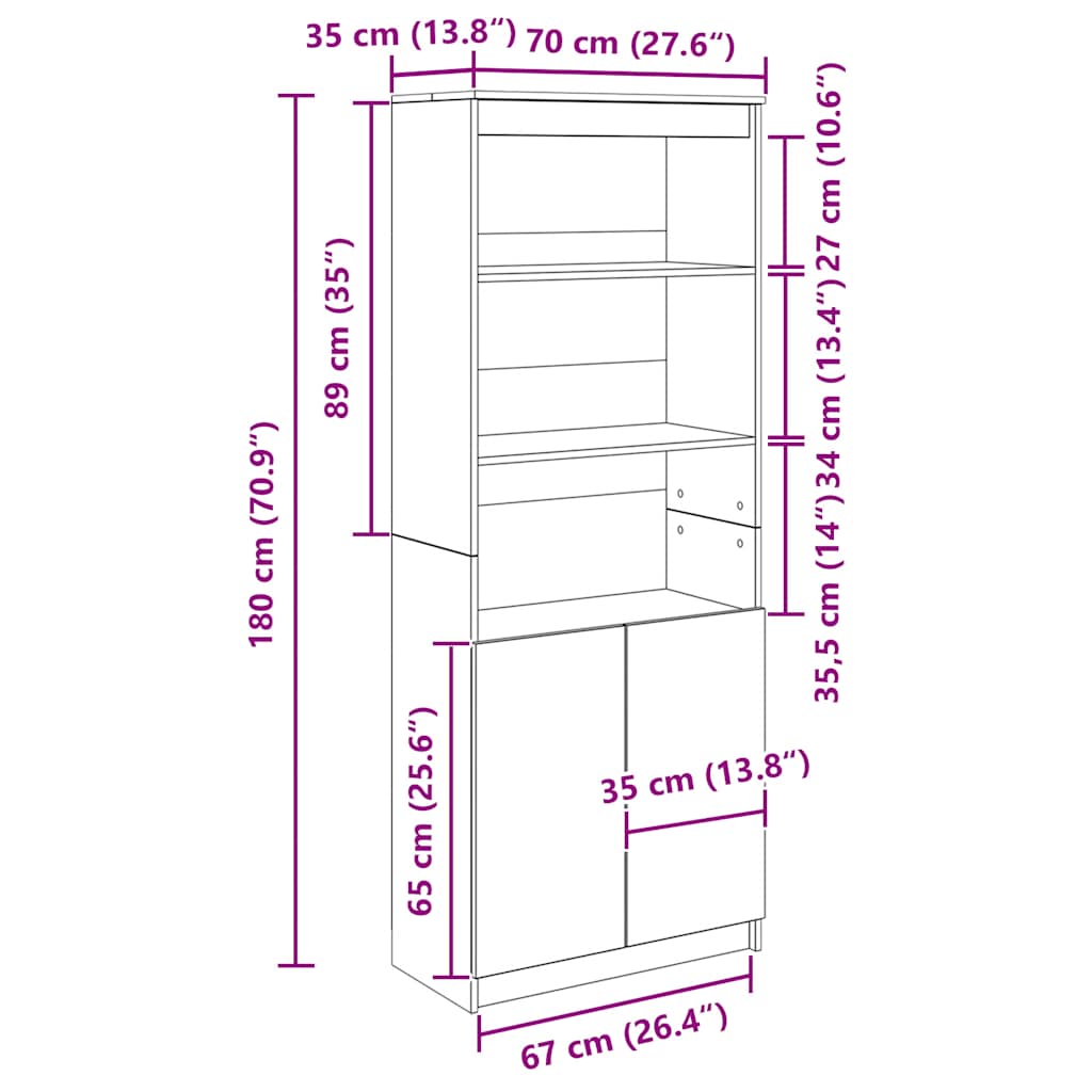 Aparador alto madera de ingeniería roble ahumado 70x35x180 cm