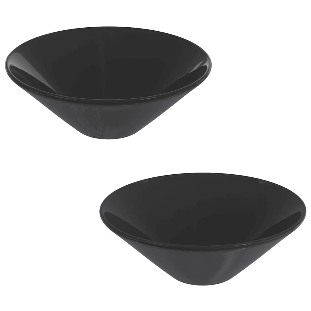 Lavabos 2 uds negro brillo Ø42x14 cm cerámica