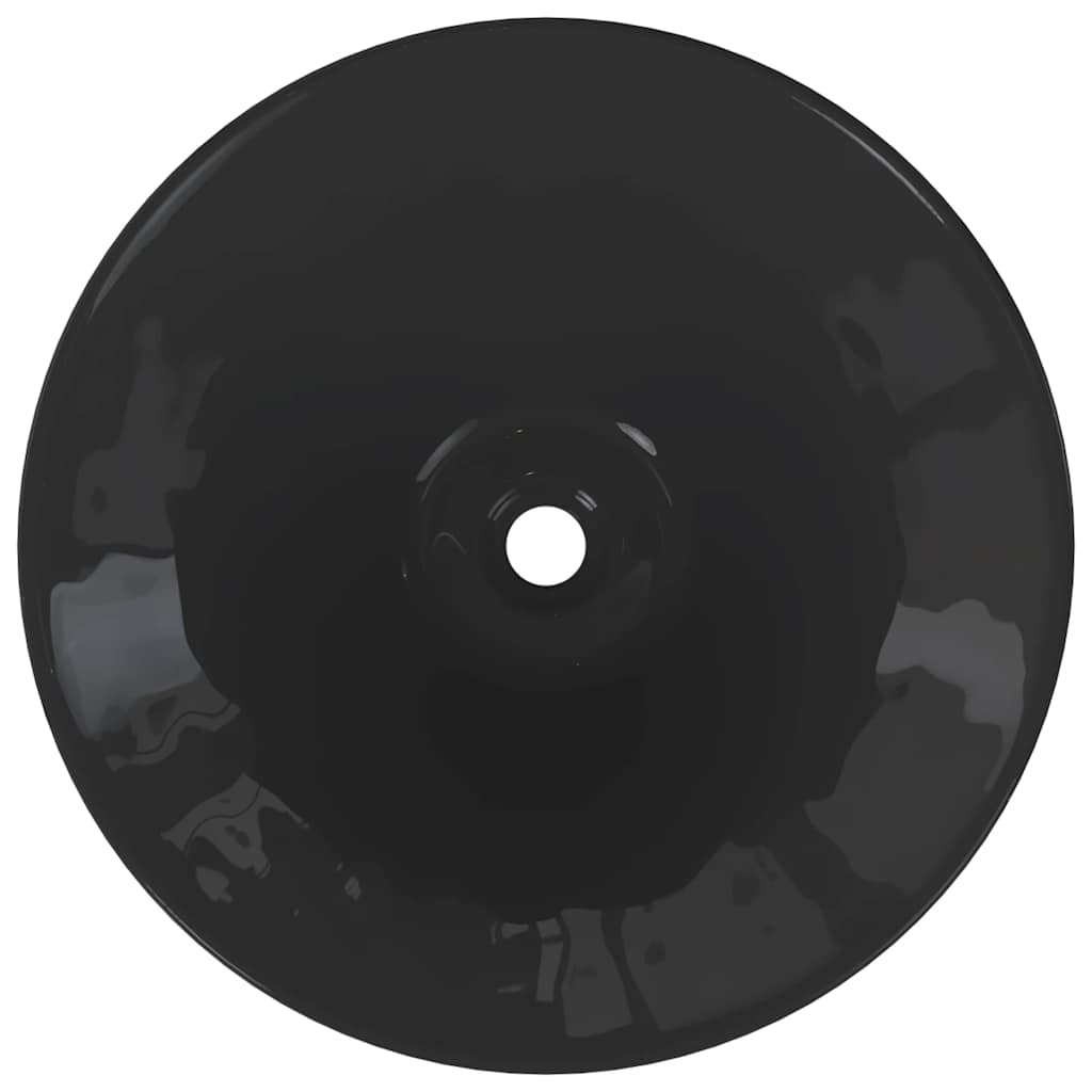 Lavabos 2 uds negro brillo Ø42x14 cm cerámica