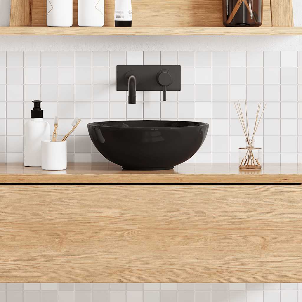 Lavabo Ø28x10 cm cerámica negro brillo