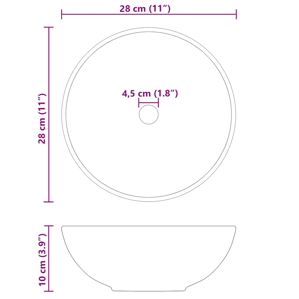 Lavabo Ø28x10 cm cerámica negro brillo