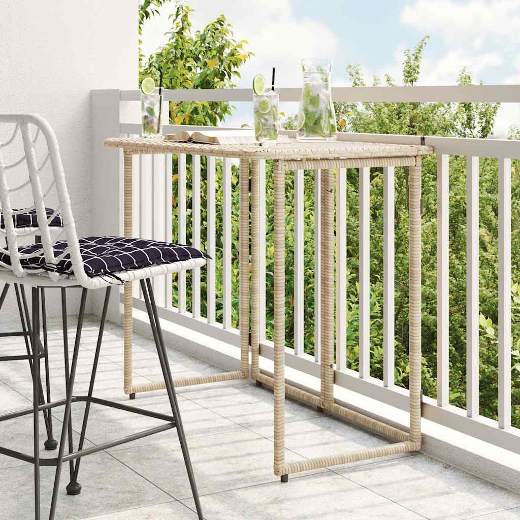Mesa de jardín plegable de ratán sintético negra 90x51x75 cm