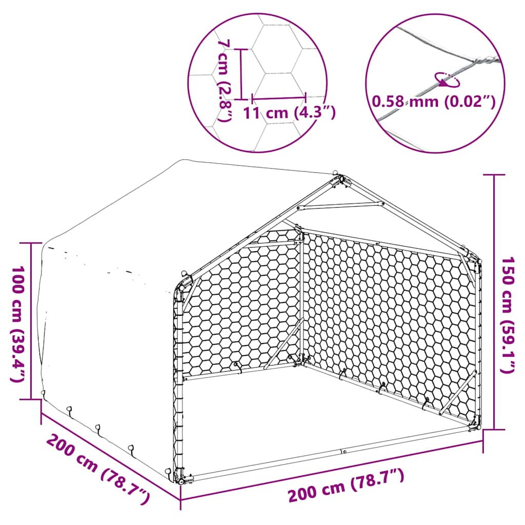 Caseta para perros de exterior con cubierta 2x2x1,5 m de acero galvanizado